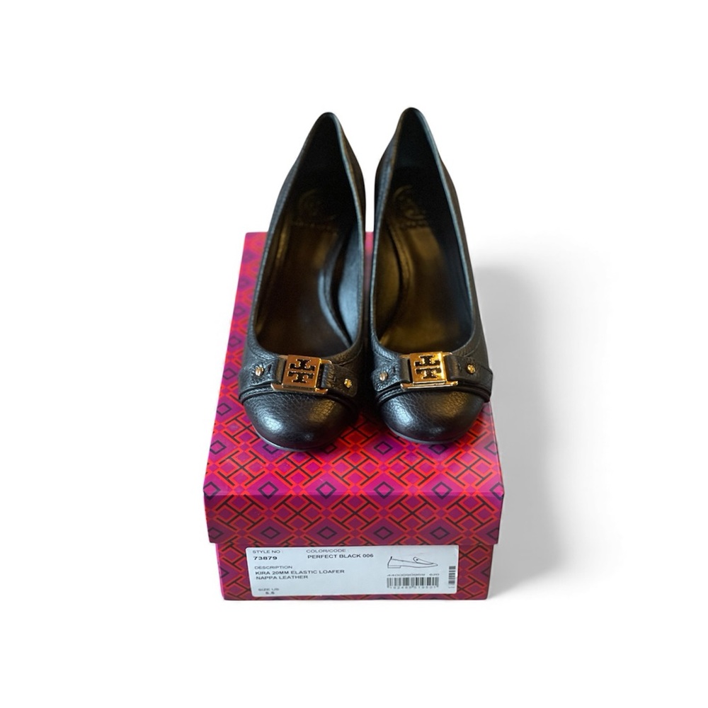 Tory Burch Black Flats with Gold Emblem